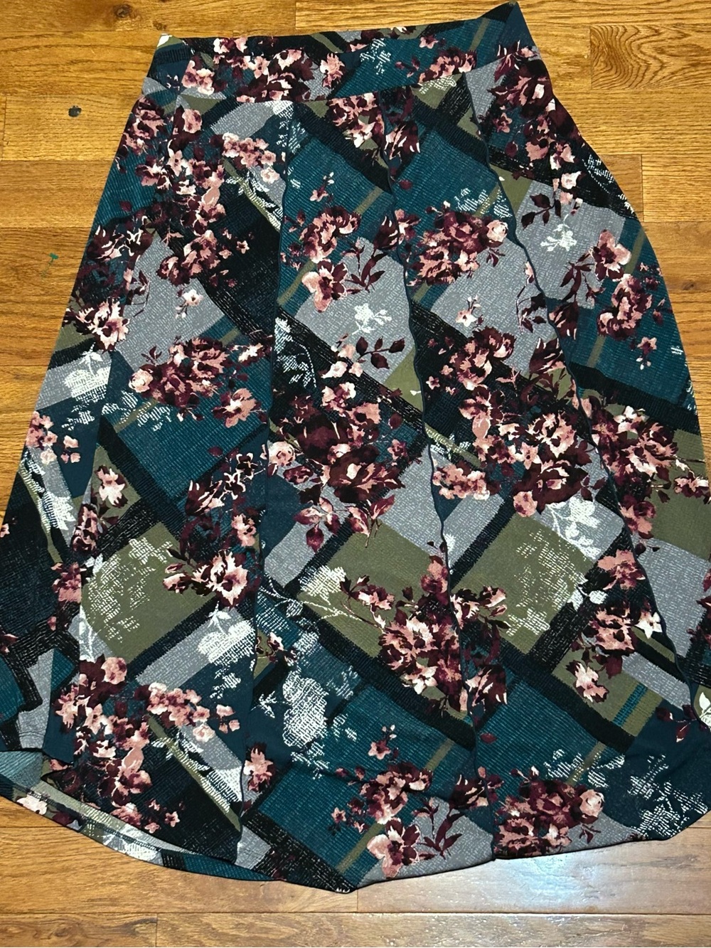 Floral Geometric A-Line Skirt in Teal and Burgundy